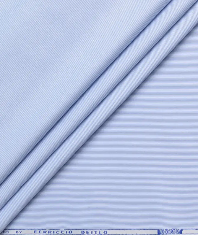 Ferricio Deitlo Men’s Poly Cotton Striped Unstitched Wrinkle Free Shirting Fabric (Sky Blue)